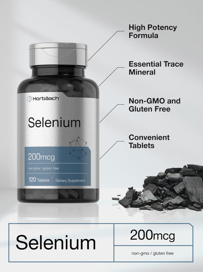 Horbäach Selenium 200 mcg Supplement – 120 Tablets | Non-GMO & Gluten Free