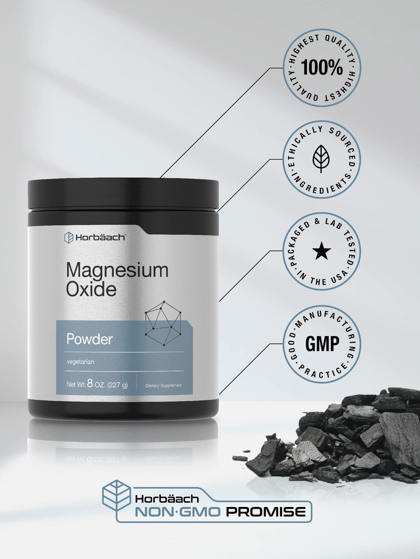 Horbäach Magnesium Oxide Powder 400 mg | 8 oz | Vegetarian, Non-GMO, Gluten Free