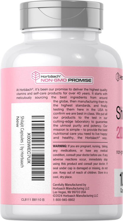 Horbaach Shilajit for Women | 100 Capsules | 2000mg | Non-GMO, Gluten-Free