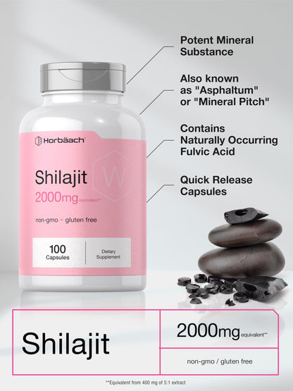 Horbaach Shilajit for Women | 100 Capsules | 2000mg | Non-GMO, Gluten-Free