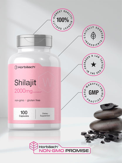 Horbaach Shilajit for Women | 100 Capsules | 2000mg | Non-GMO, Gluten-Free