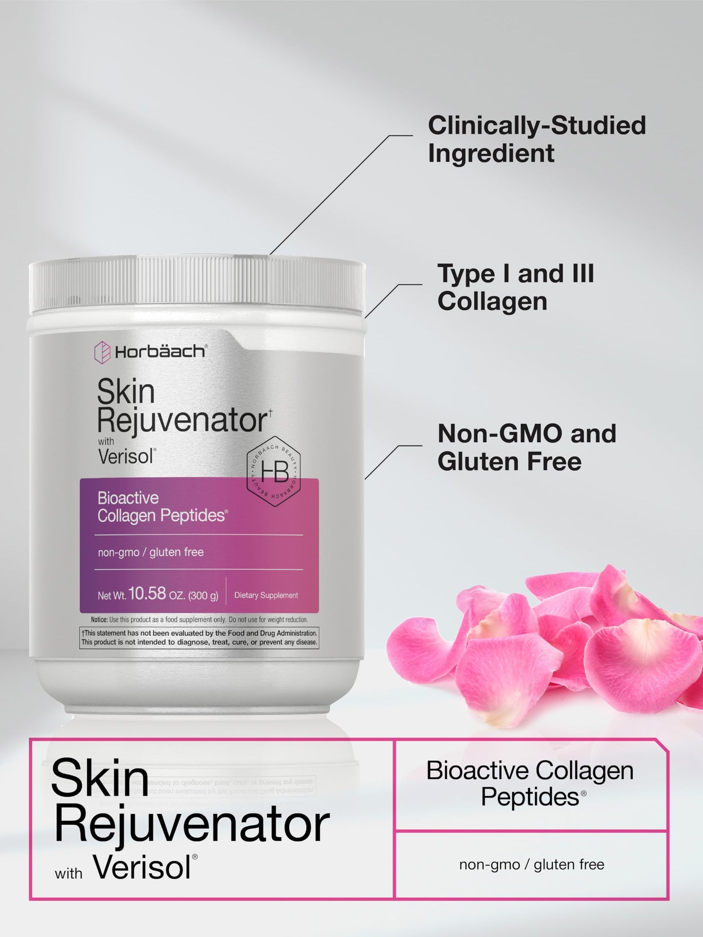 Horbäach Skin Rejuvenator with Verisol – Bioactive Collagen Peptides (Types I & III) 10.58 oz