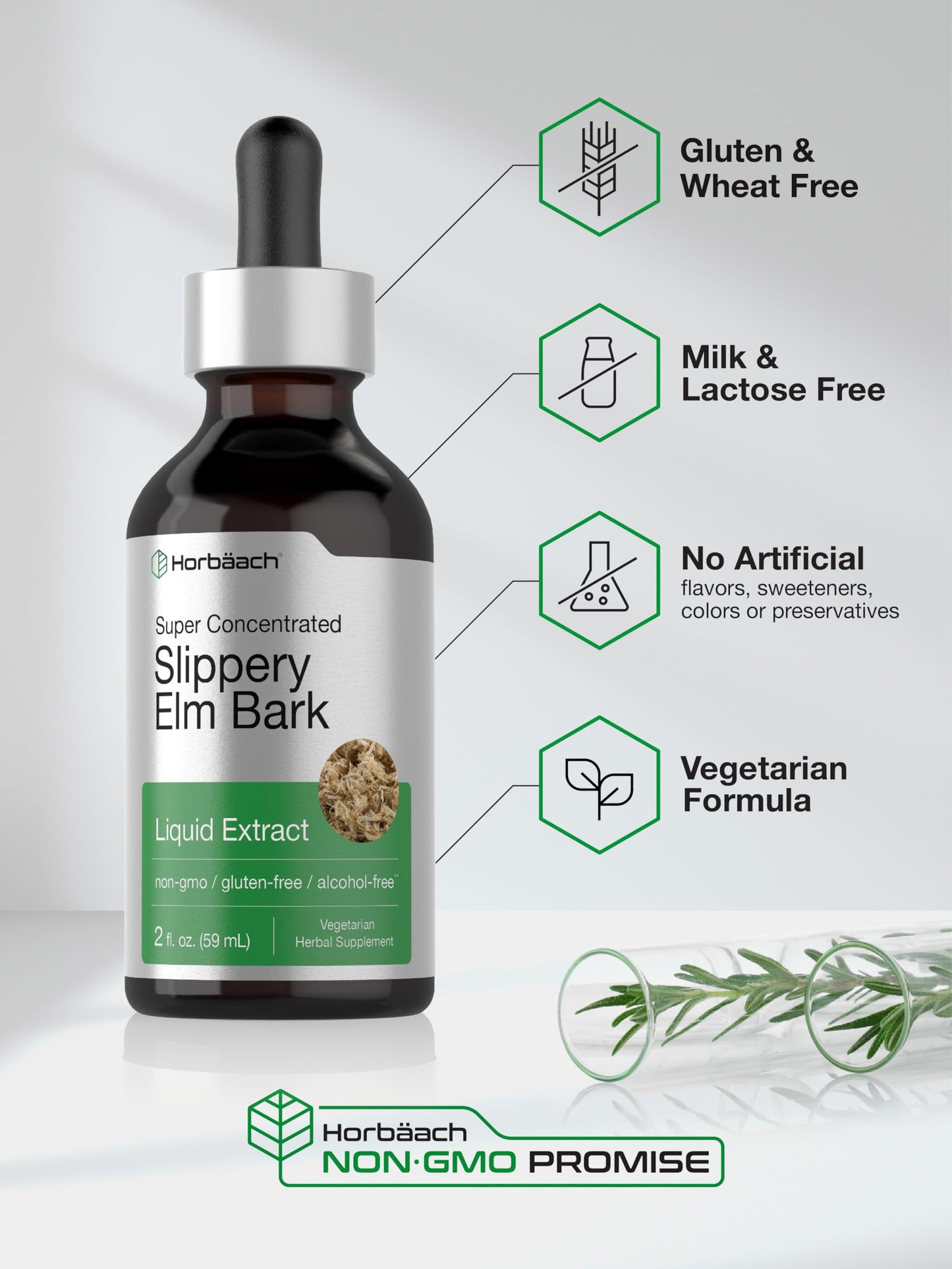 Horbäach Slippery Elm Liquid Drops - 2 Fl Oz, Alcohol-Free, Non-GMO