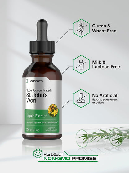 Horbäach St. John's Wort Tincture – 2 fl oz | Alcohol-Free, Vegetarian, Non-GMO, Gluten Free