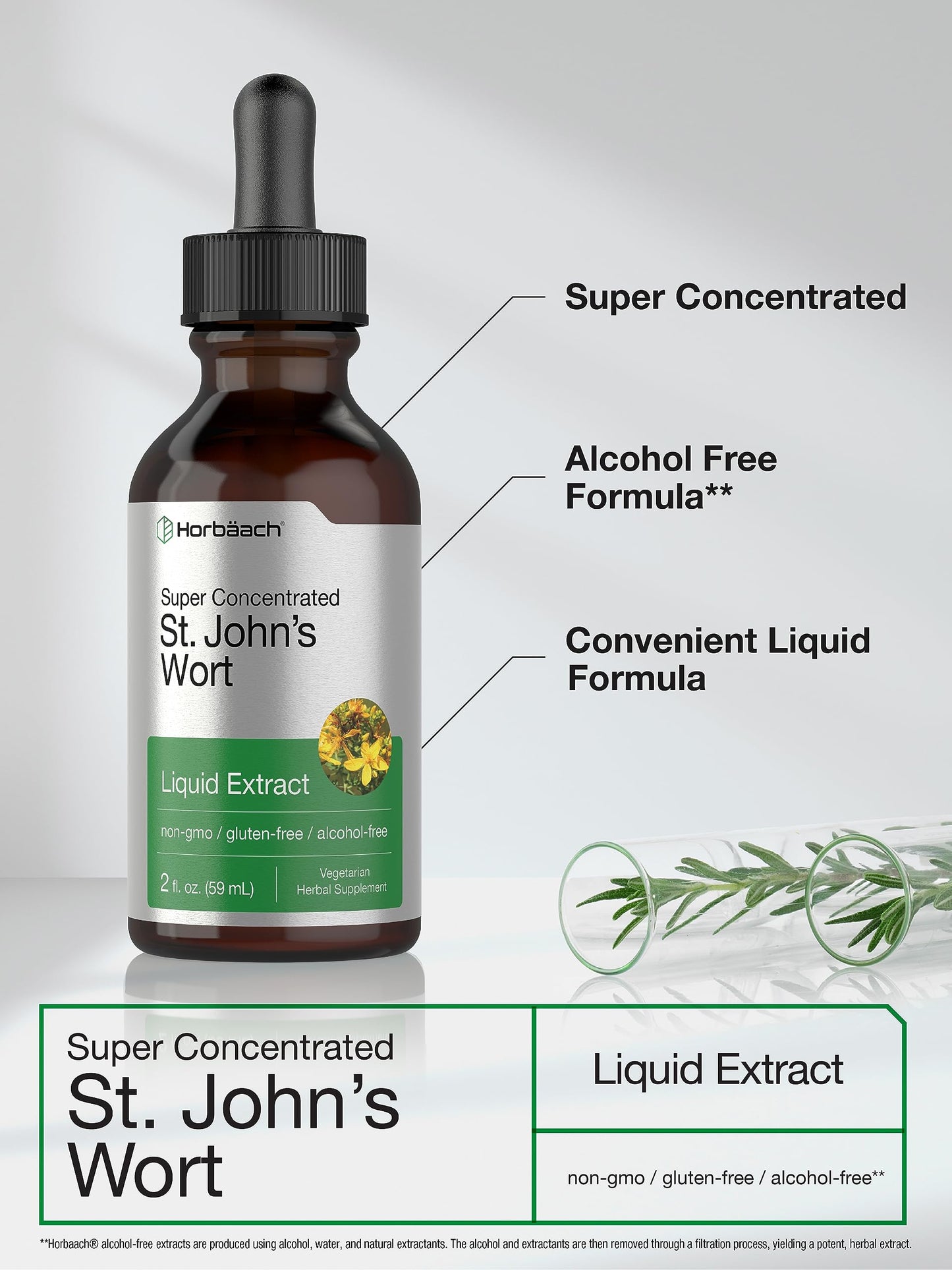 Horbäach St. John's Wort Tincture – 2 fl oz | Alcohol-Free, Vegetarian, Non-GMO, Gluten Free