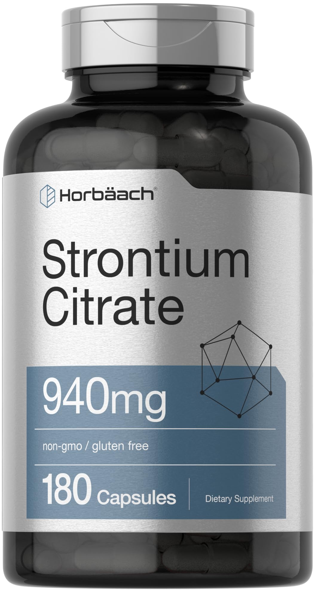Horbäach Strontium Citrate 940 mg - 180 Capsules | Non-GMO & Gluten Free