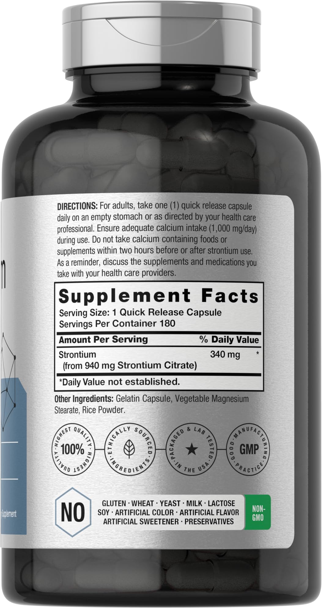 Horbäach Strontium Citrate 940 mg - 180 Capsules | Non-GMO & Gluten Free