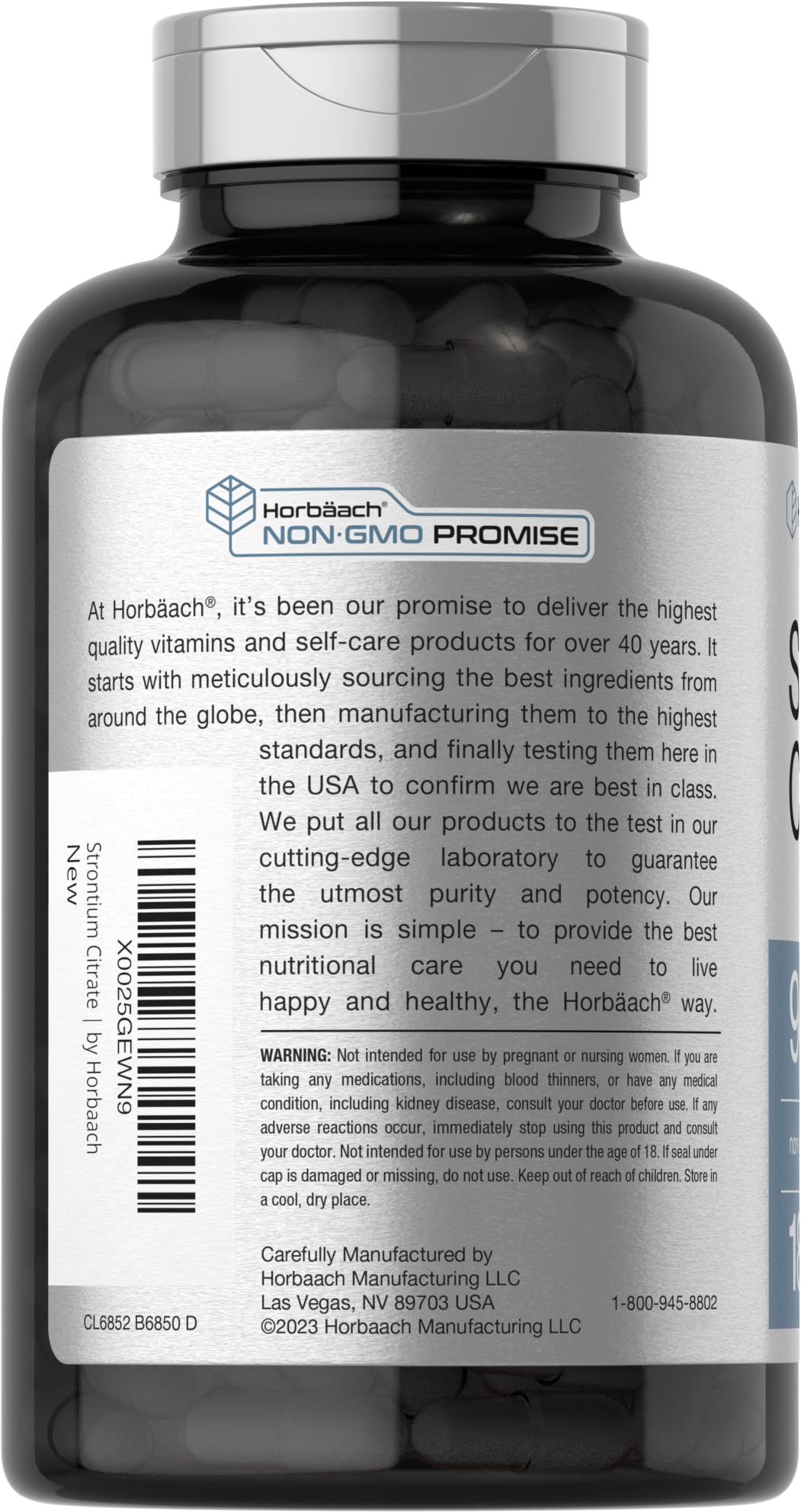 Horbäach Strontium Citrate 940 mg - 180 Capsules | Non-GMO & Gluten Free