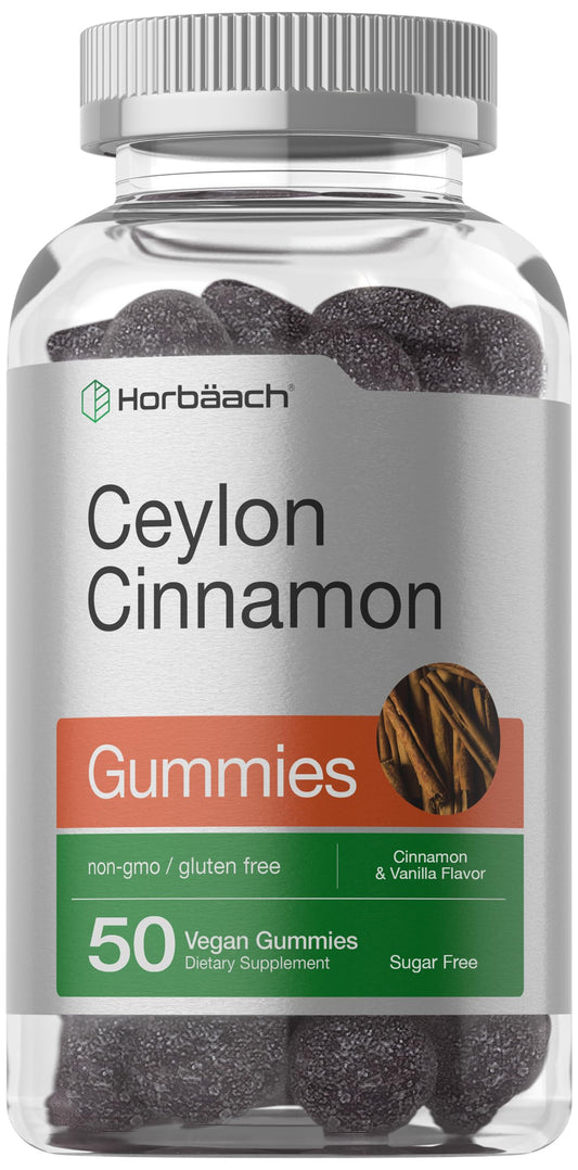 Horbäach Sugar Free Ceylon Cinnamon Gummies 2000mg | 50 Count | Vegan, Non-GMO, Gluten Free | Cinnamon & Vanilla Flavor BritishVita | Premium UK Vitamins & Wellness Supplements