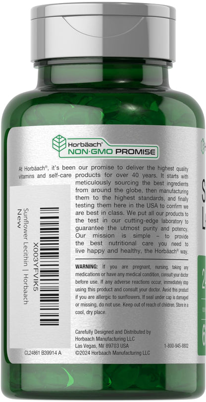 Horbäach Sunflower Lecithin Softgel Capsules 2400mg | 60 Softgels | Non-GMO Gluten Free