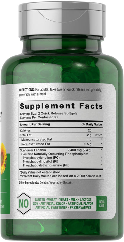 Horbäach Sunflower Lecithin Softgel Capsules 2400mg | 60 Softgels | Non-GMO Gluten Free