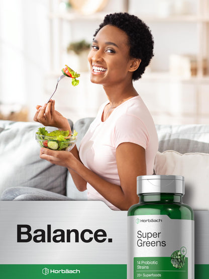 Horbäach Super Greens with Probiotics – 150 Caplets | Non-GMO, Gluten Free