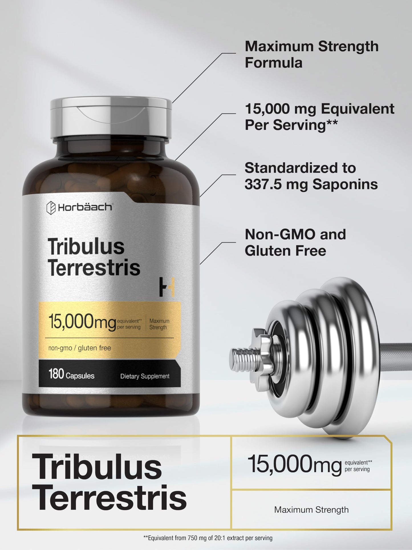 Horbäach Tribulus Terrestris for Men 15000mg | 180 Capsules