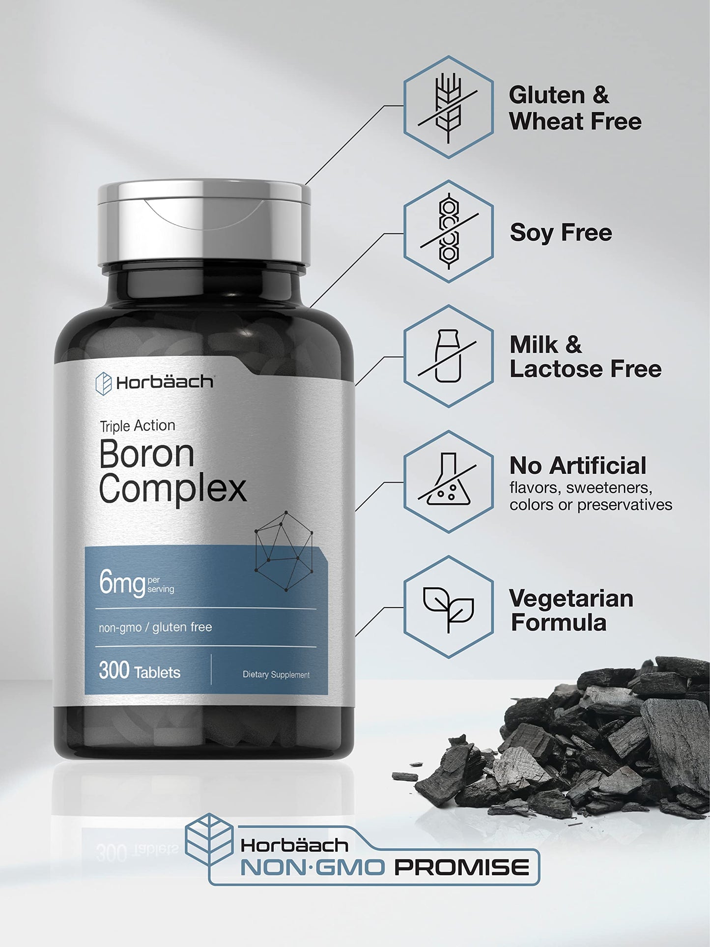 Horbäach Triple Boron Complex 6 mg – 300 Tablets | Men & Women | Vegetarian, Non-GMO, Gluten Free