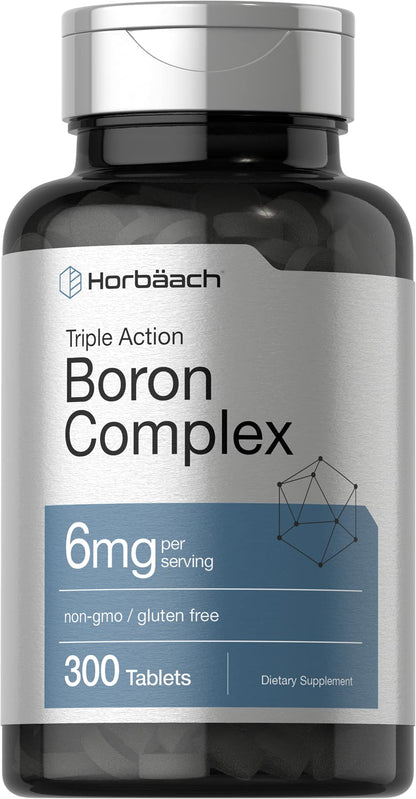 Horbäach Triple Boron Complex 6 mg – 300 Tablets | Men & Women | Vegetarian, Non-GMO, Gluten Free