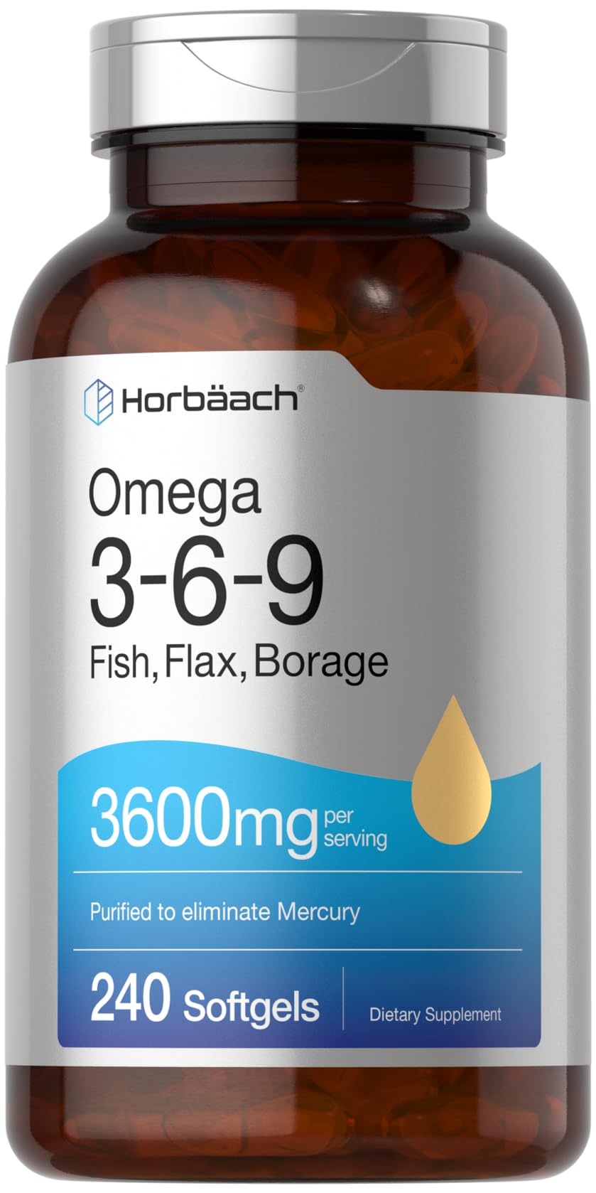 Horbäach Triple Omega 3-6-9 Softgels 240 | Fish, Flaxseed & Borage Oils | Non-GMO & Gluten Free