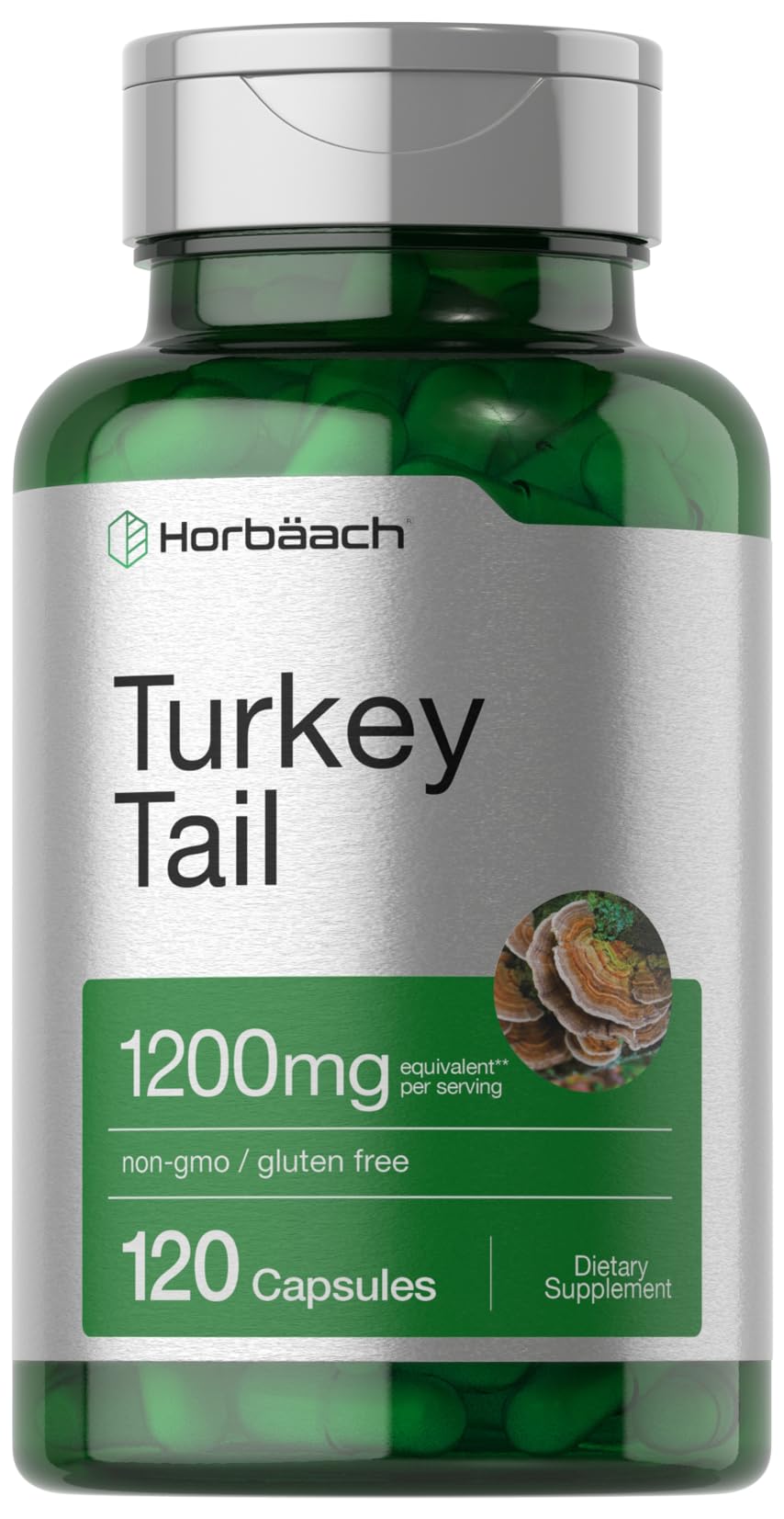 Horbäach Turkey Tail Mushroom Capsules - 1200mg, 120 Count | Non-GMO, Gluten Free