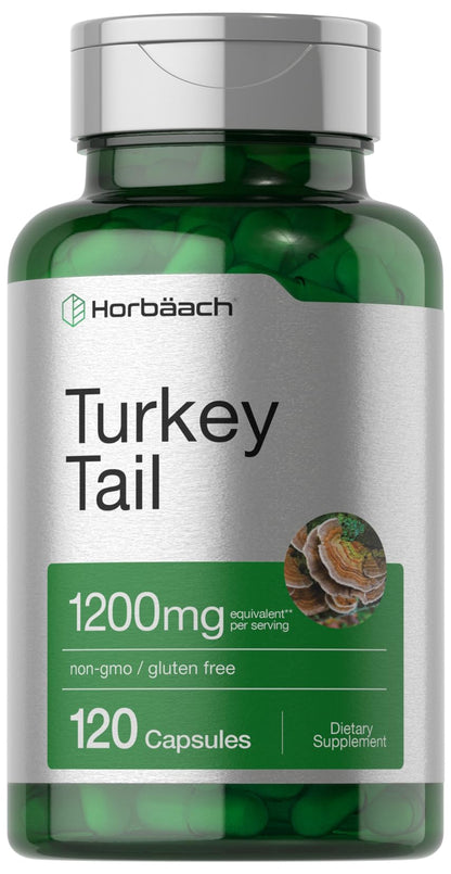 Horbäach Turkey Tail Mushroom Capsules - 1200mg, 120 Count | Non-GMO, Gluten Free