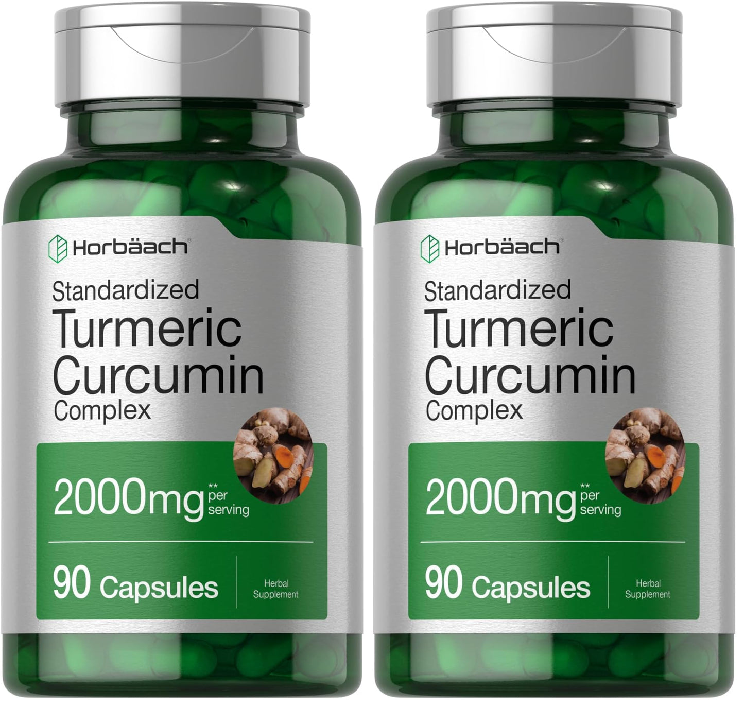 Horbäach Turmeric Curcumin 2000mg - 90 Capsules x2 | Black Pepper, Non-GMO, Gluten Free (Pack of 2)
