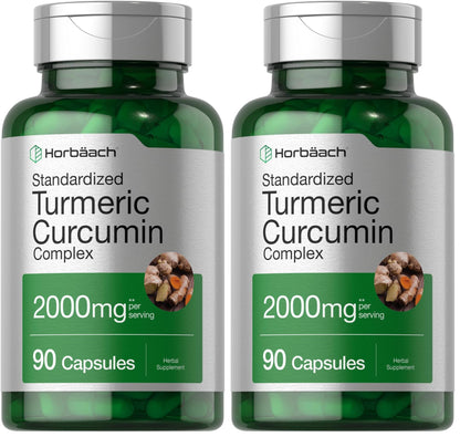 Horbäach Turmeric Curcumin 2000mg - 90 Capsules x2 | Black Pepper, Non-GMO, Gluten Free (Pack of 2)