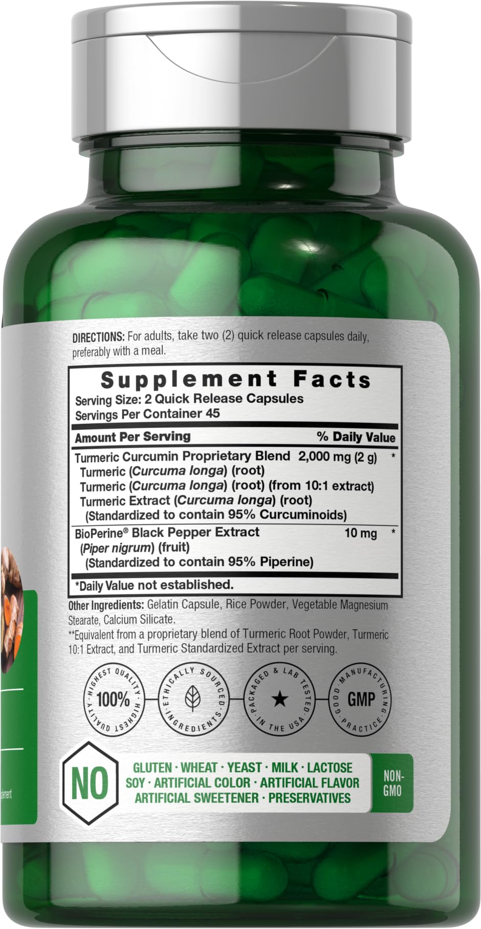 Horbäach Turmeric Curcumin 2000mg - 90 Capsules x2 | Black Pepper, Non-GMO, Gluten Free (Pack of 2)