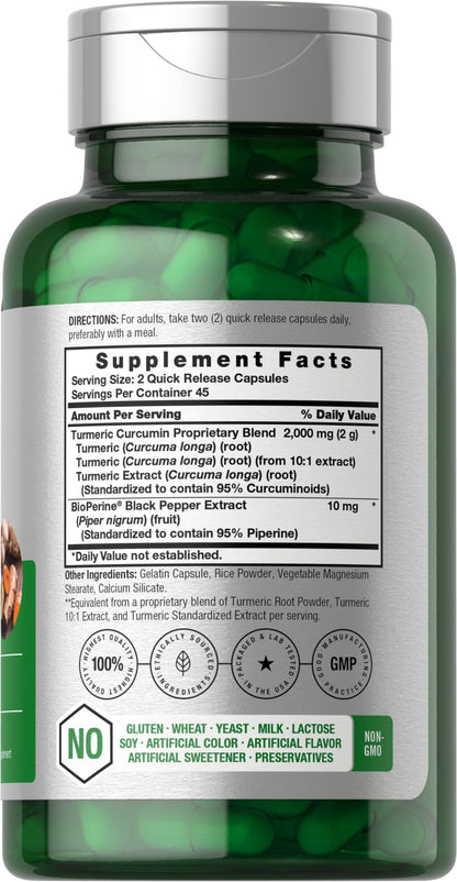 Horbäach Turmeric Curcumin 2000mg - 90 Capsules x2 | Black Pepper, Non-GMO, Gluten Free (Pack of 2)