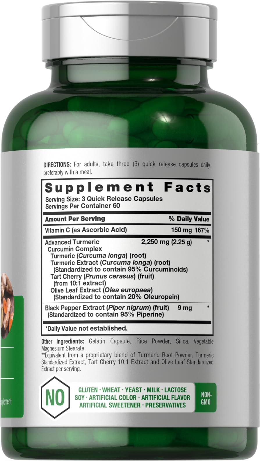 Horbäach Turmeric Curcumin 2250mg | 180 Capsules | Black Pepper & Tart Cherry | Non-GMO & Gluten Free (Pack of 2)