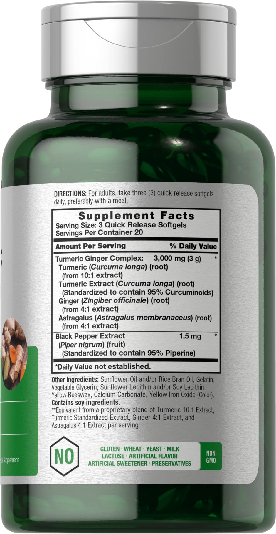 Horbäach Turmeric & Ginger Supplement 3000 mg | 60 Softgels | Black Pepper for Absorption | Non-GMO, Gluten Free