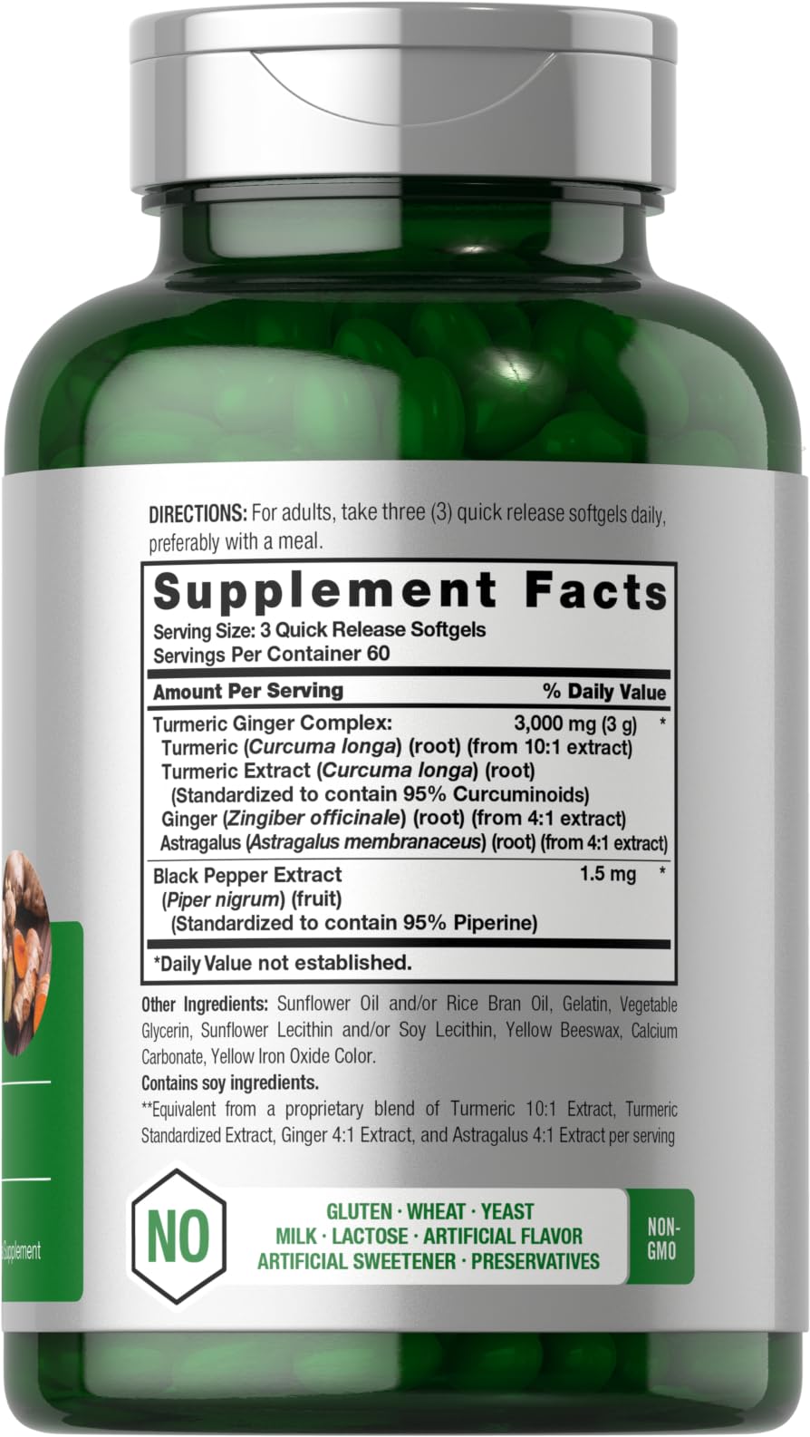 Horbäach Turmeric & Ginger Supplement 3000 mg | 180 Softgels | Black Pepper Extract | Non-GMO, Gluten Free