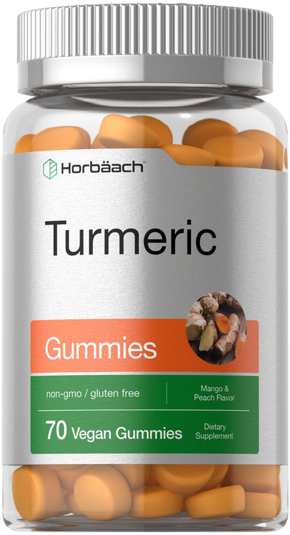 Horbäach Turmeric Gummies | 70 Count | Mango & Peach Flavor | Turmeric Curcumin with Ginger | Vegan Non-GMO & Gluten Free