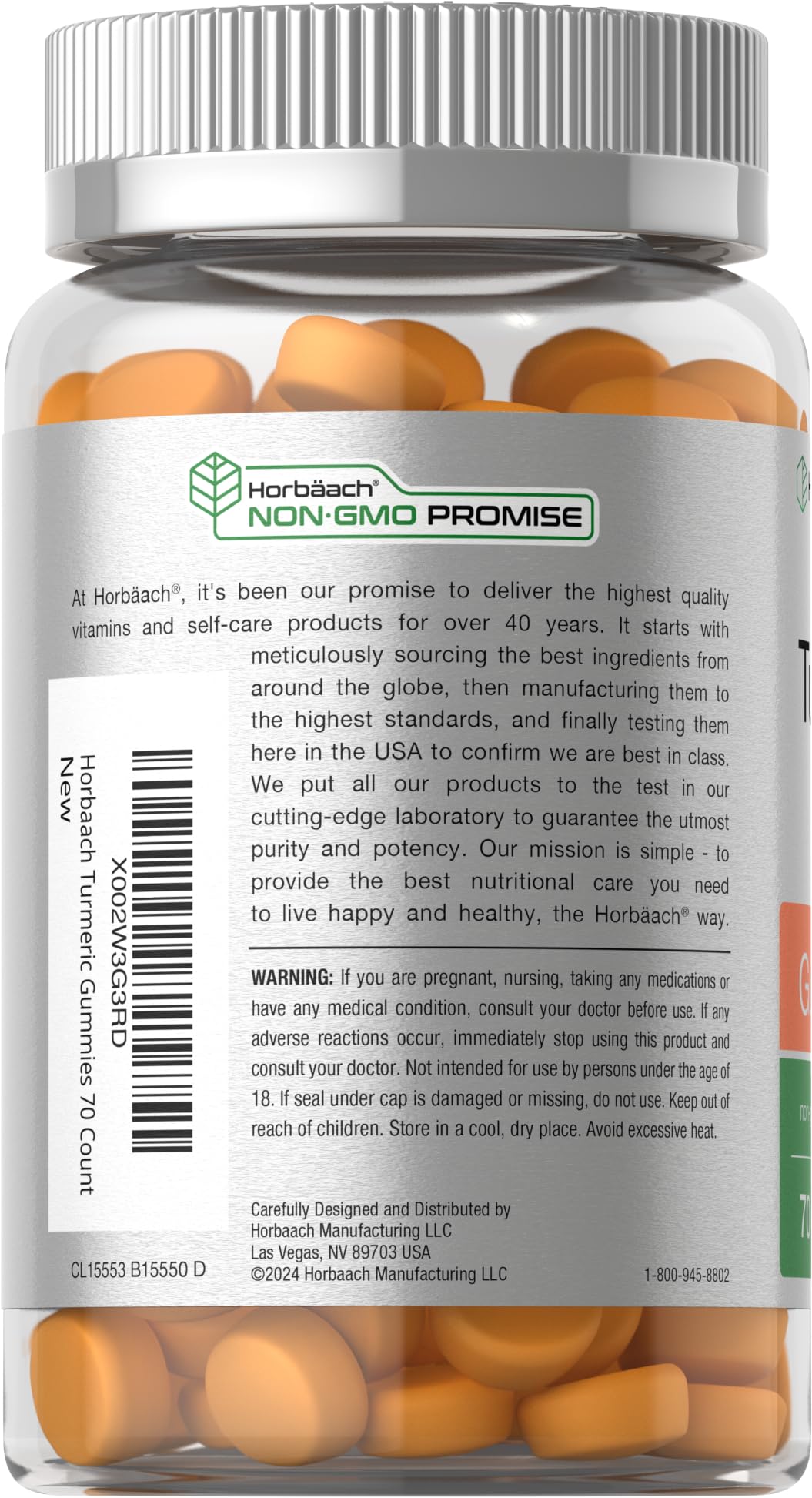 Horbäach Turmeric Gummies | 70 Count | Mango & Peach Flavor | Turmeric Curcumin with Ginger | Vegan Non-GMO & Gluten Free
