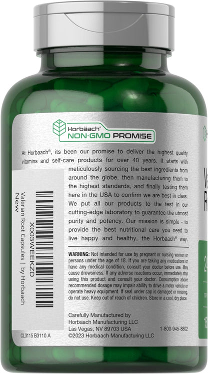 Horbäach Valerian Root Capsules | 2400 mg | 150 Count | Extract Supplement | Non-GMO, Gluten Free