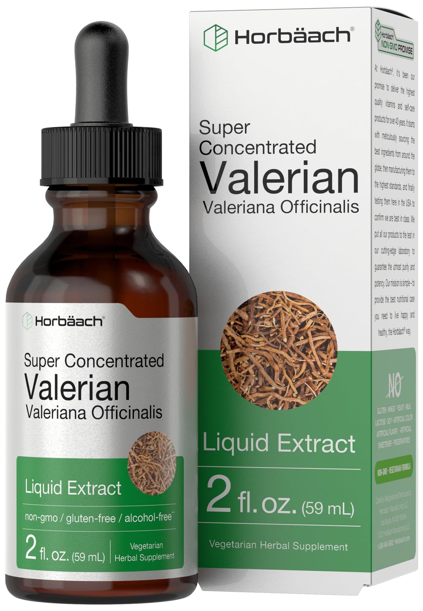 Horbäach Valerian Root Extract Drops – Alcohol Free, 2 fl oz, Super Concentrated