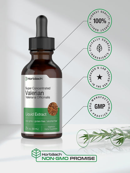 Horbäach Valerian Root Extract Drops – Alcohol Free, 2 fl oz, Super Concentrated