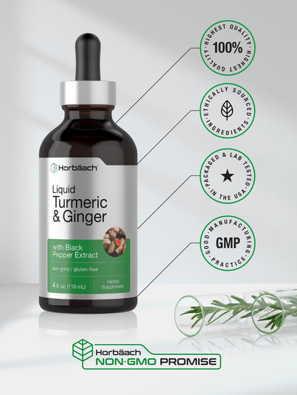 Horbaach Turmeric & Ginger Drops – 4 oz | Black Pepper Extract | Vegan & Gluten Free