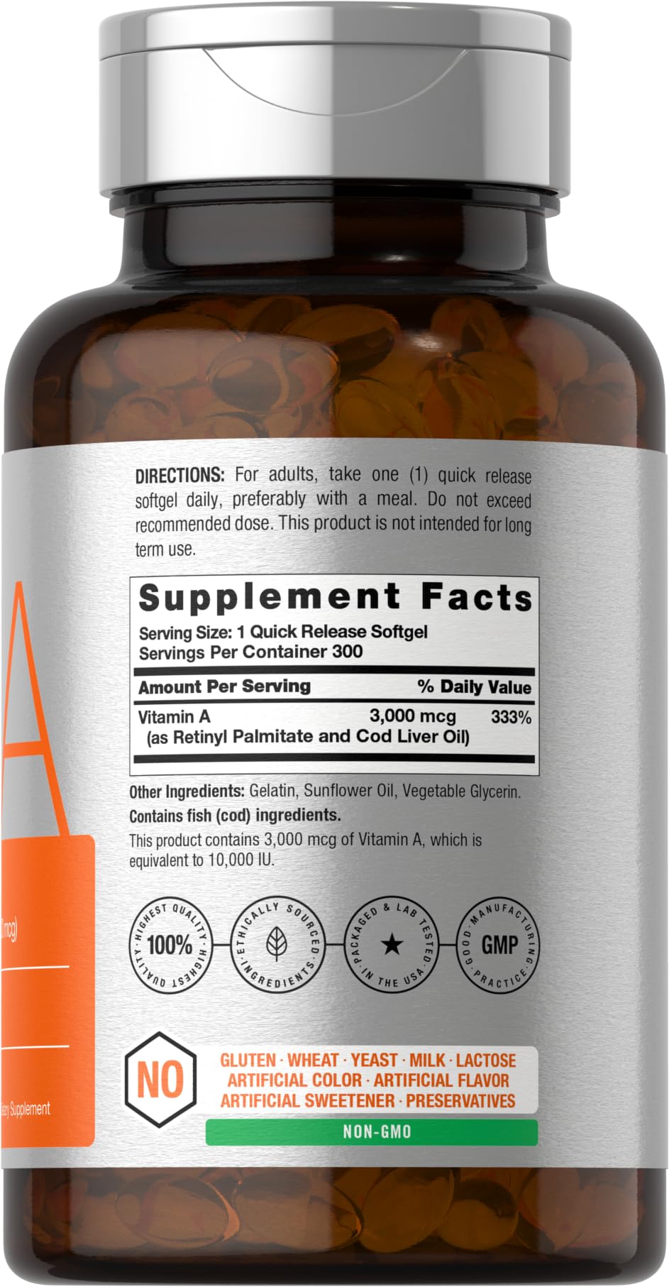 Horbäach Vitamin A 10,000 IU Softgels – 300 Count | Non-GMO, Gluten Free