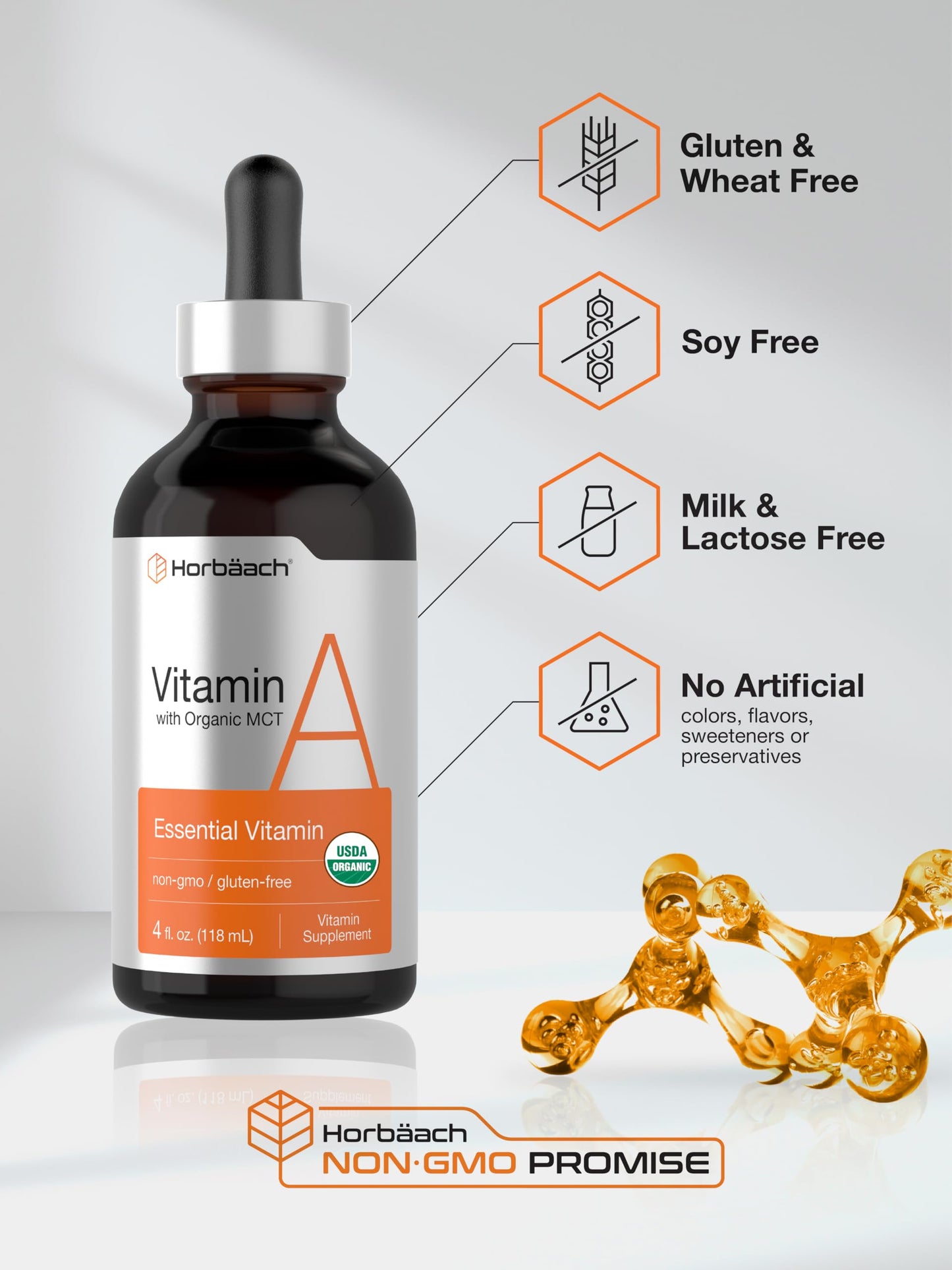 Horbäach Vitamin A Liquid - 4 fl oz | Organic MCT, Non-GMO, Gluten Free