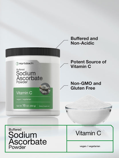 Horbäach Buffered Sodium Ascorbate Vitamin C Powder 16 oz – Vegan, Non-GMO, Gluten Free