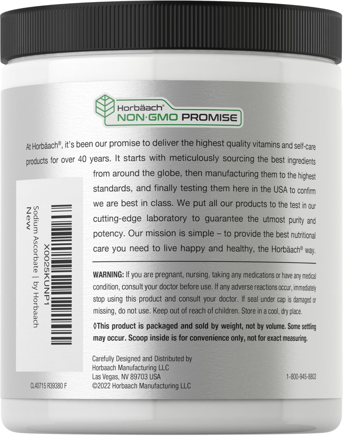 Horbäach Buffered Sodium Ascorbate Vitamin C Powder 16 oz – Vegan, Non-GMO, Gluten Free
