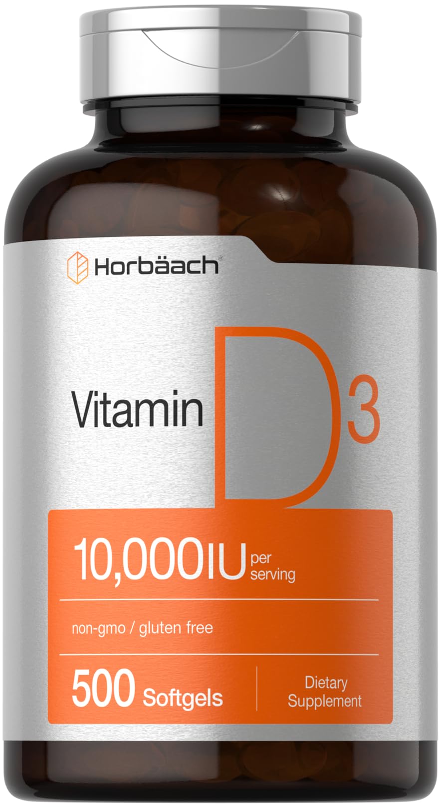 Horbäach Vitamin D3 10000 IU – 500 Softgels | Non-GMO, Gluten Free