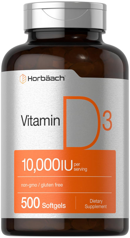 Horbäach Vitamin D3 10000 IU – 500 Softgels | Non-GMO, Gluten Free BritishVita | Premium UK Vitamins & Wellness Supplements