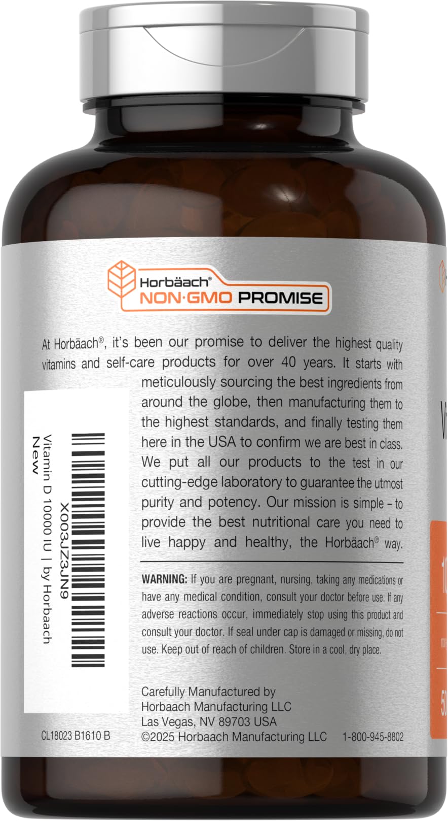 Horbäach Vitamin D3 10000 IU – 500 Softgels | Non-GMO, Gluten Free
