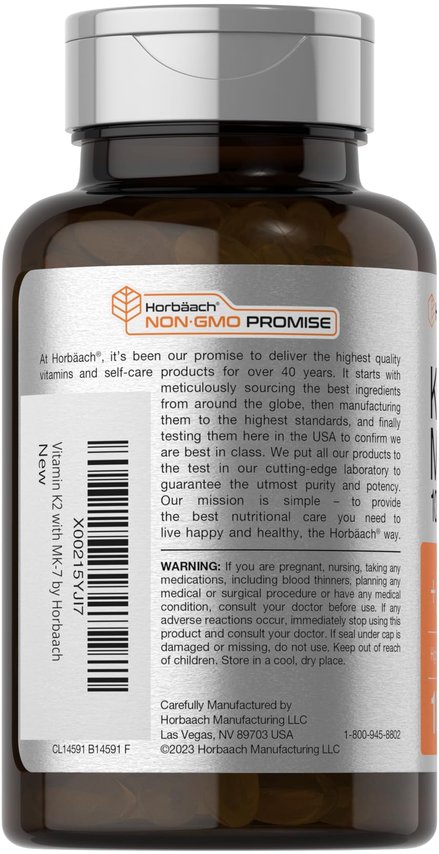 Horbäach Vitamin D3 K2 5000 IU | 100 mcg MK-7 | 180 Softgels | Non-GMO & Gluten Free