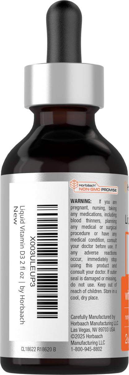 Horbäach Vitamin D3 K2 Liquid Drops with MK-7 – 2 oz | Vegetarian, Non-GMO, Gluten Free