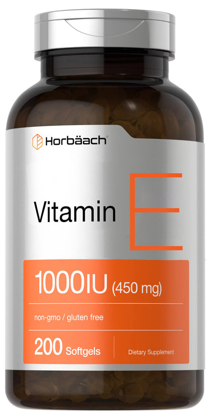 Horbäach Vitamin E 1000 IU Softgels – 200 Count | Non-GMO, Gluten Free