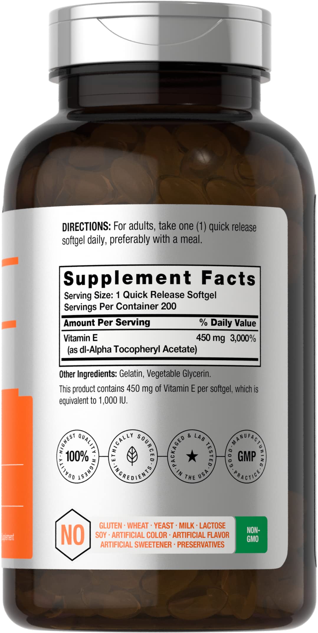 Horbäach Vitamin E 1000 IU Softgels – 200 Count | Non-GMO, Gluten Free