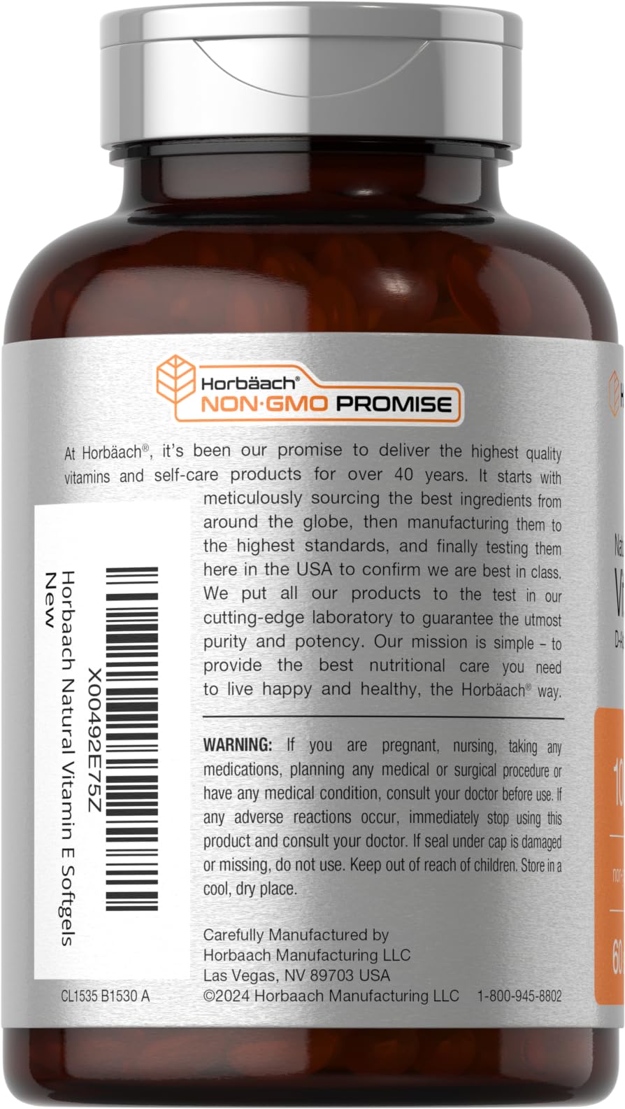 Horbäach Vitamin E 1000 IU Softgels – 60 Count | Non-GMO, Gluten-Free, D-Alpha Tocopherol