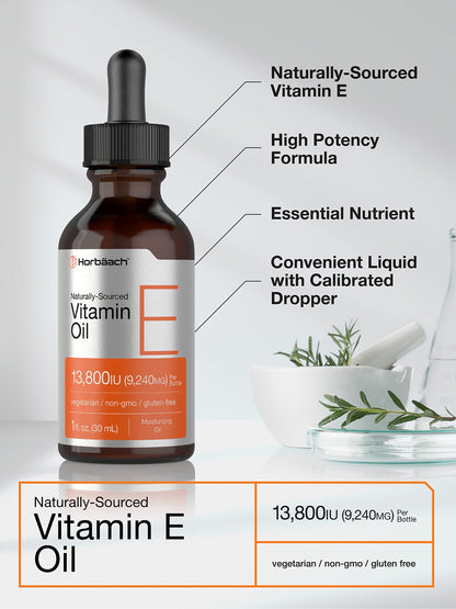 Horbäach Vitamin E Oil 13,800 IU | 1 oz | Vegetarian, Non-GMO, Gluten Free