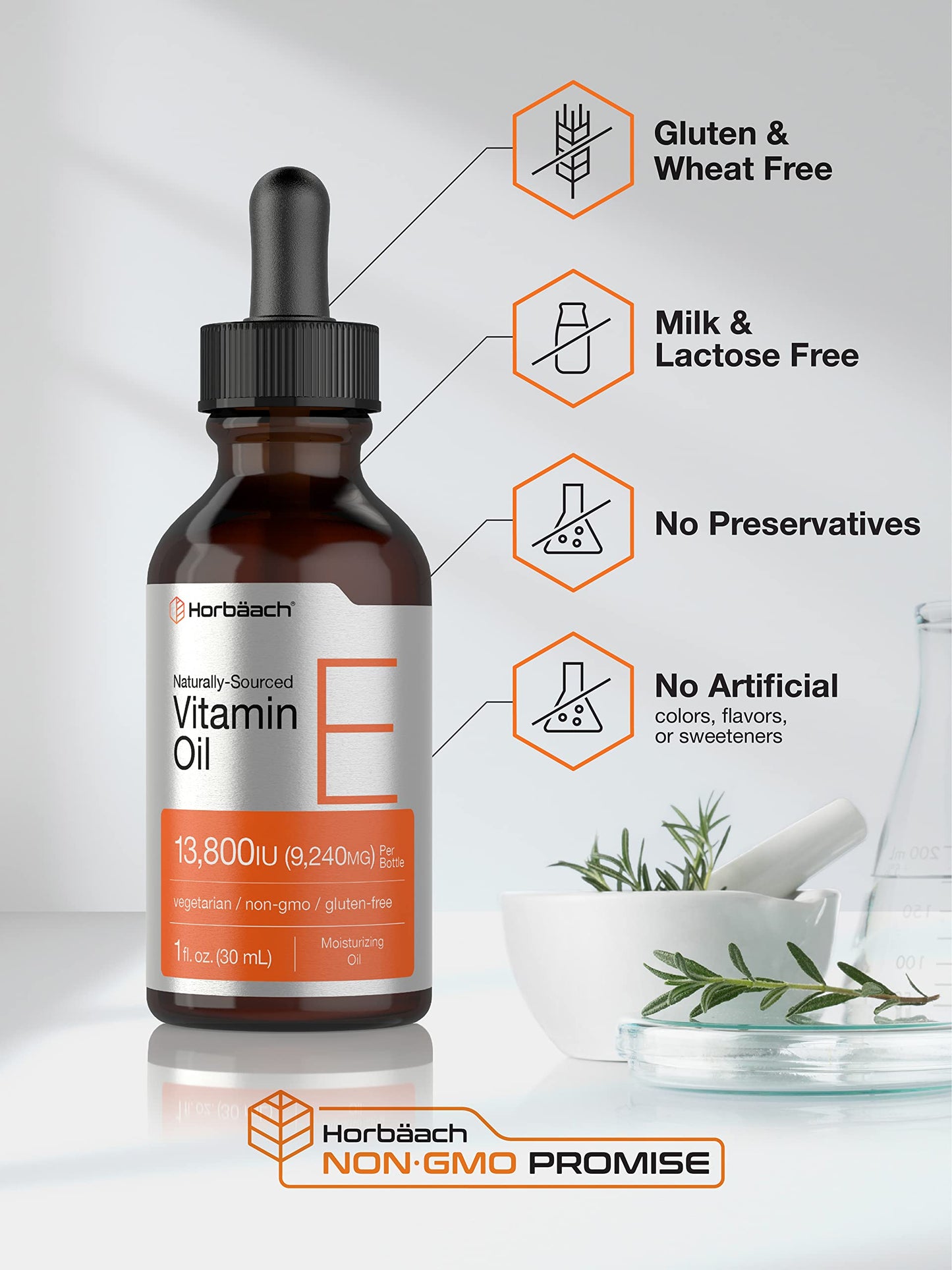 Horbäach Vitamin E Oil 13,800 IU | 1 oz | Vegetarian, Non-GMO, Gluten Free