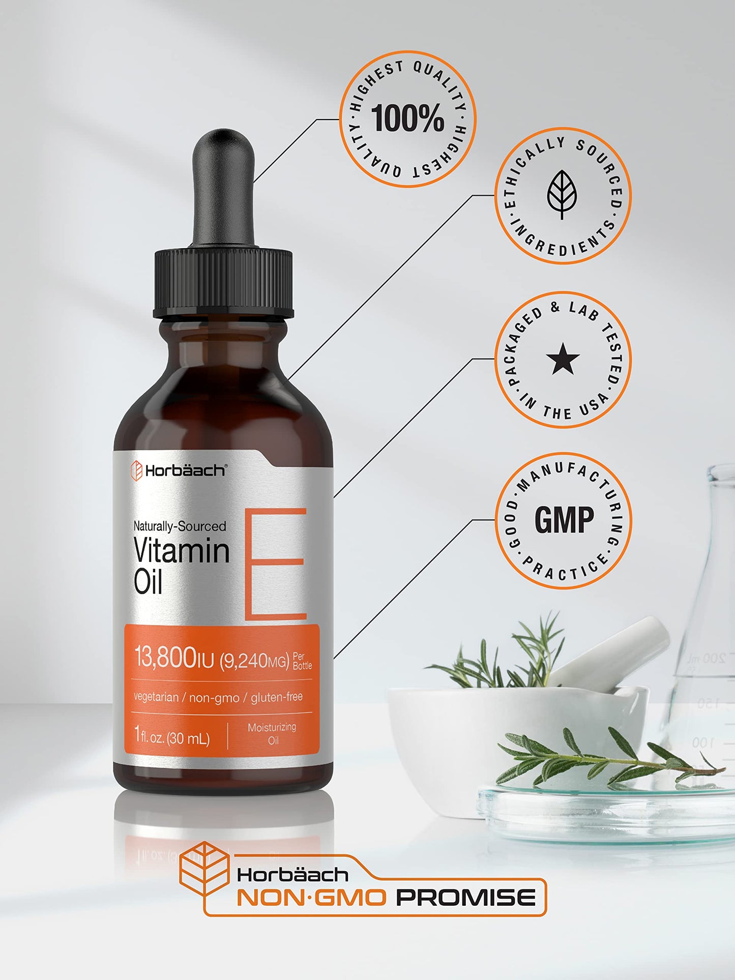 Horbäach Vitamin E Oil 13,800 IU | 1 oz | Vegetarian, Non-GMO, Gluten Free